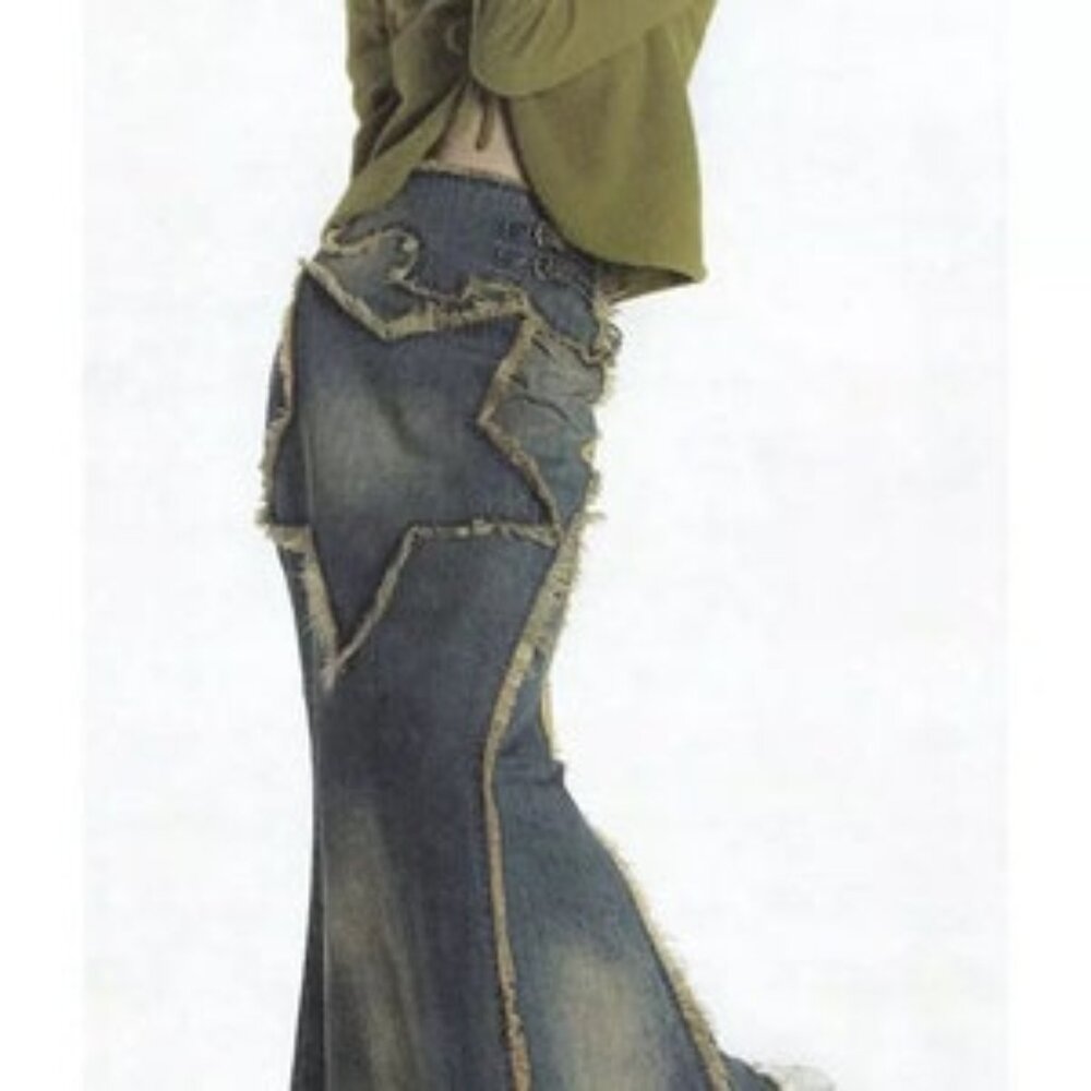 Y2K Denim Star Patch Skirt NWOT